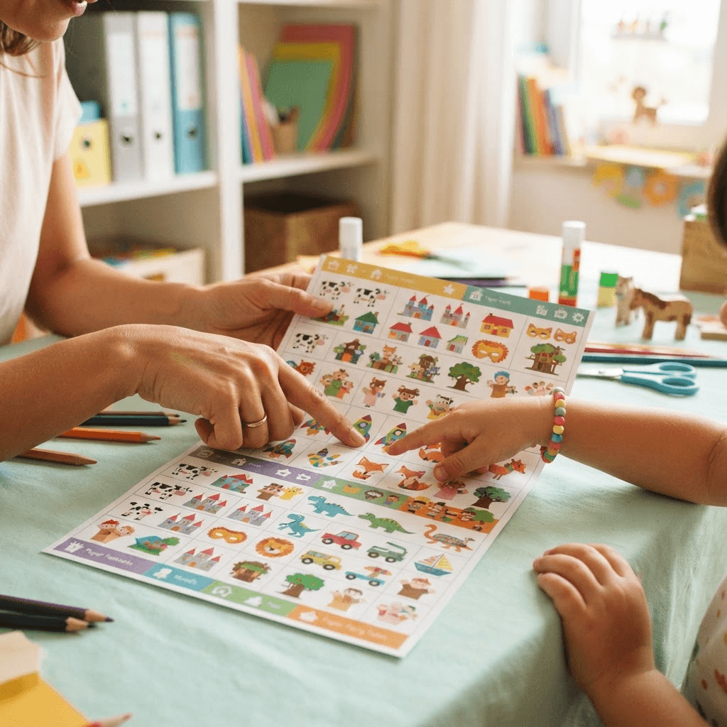 Catálogo impreso con varias actividades de papel